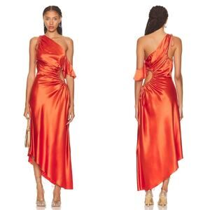 Cult Gaia Bellamy Cutout Asymmetrical Off the Shoulder Red Maxi Dress Size M